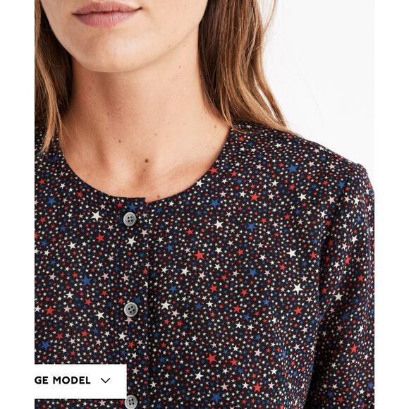 Madewell Studio Ruffle-Hem Top in Starry Night Black Star Print XXS 100% Cotton - Picture 12 of 16